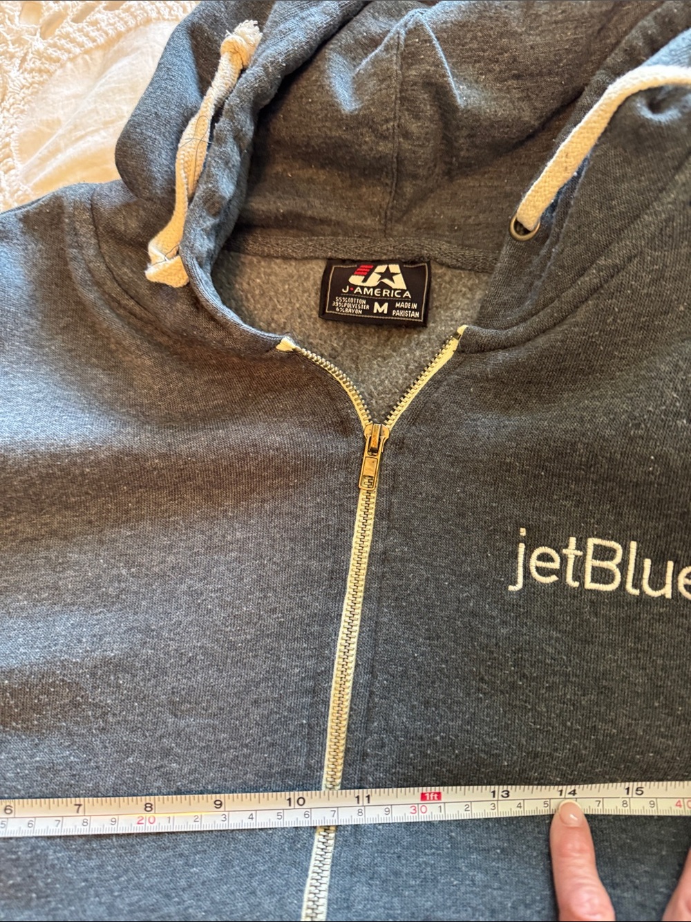Dusty blue  Charcoal Zip-Up Hoodie - J America JetBlue logo